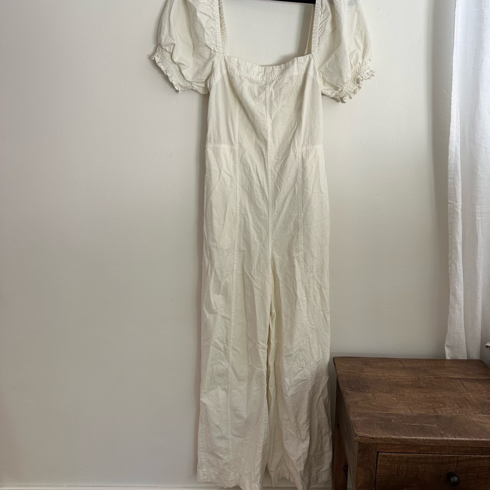 Free people puff sleeve jumpsuit with pockets